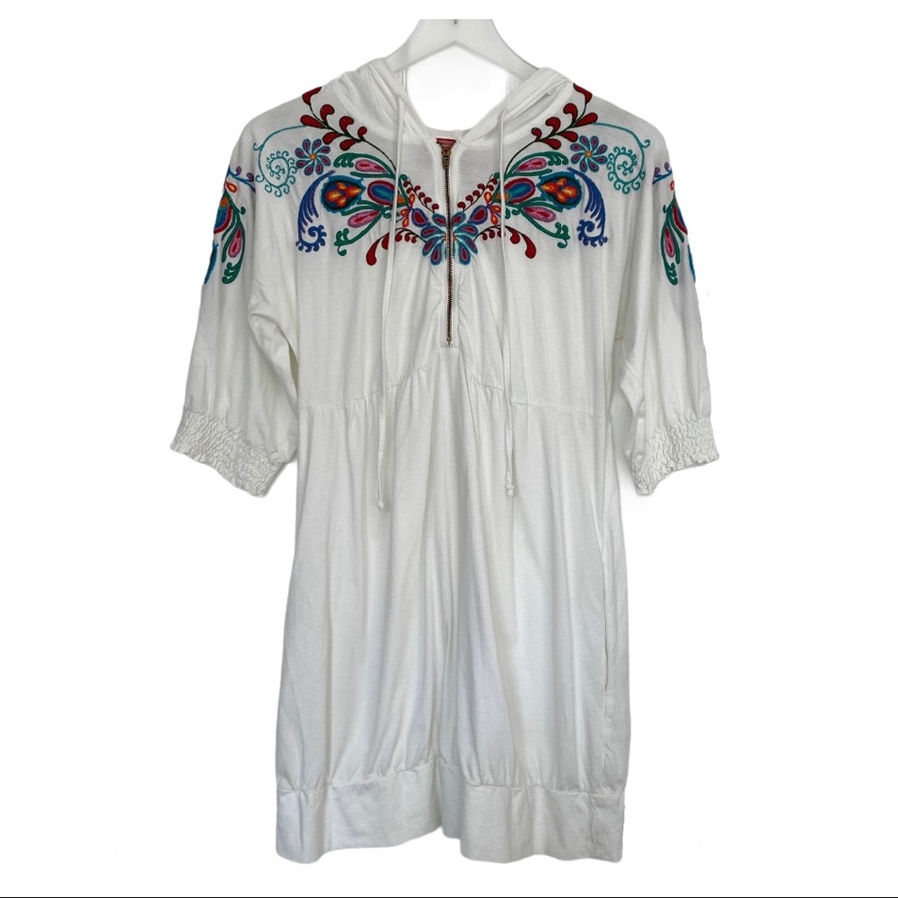 Johnny Was JWLA Embroidered Half Zip Hooded Tunic
